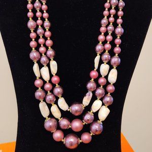 Vintage 3 Strand Necklace with Matching Clip-on Earrings